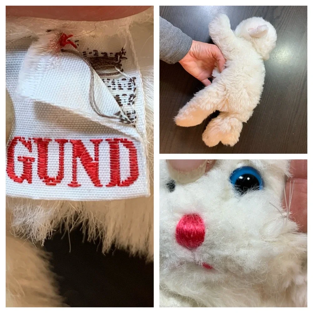 Vintage 1980 Gund White Cat Plush Blue Eyes Bell in Tail 14 Inch Retro‎ Toy